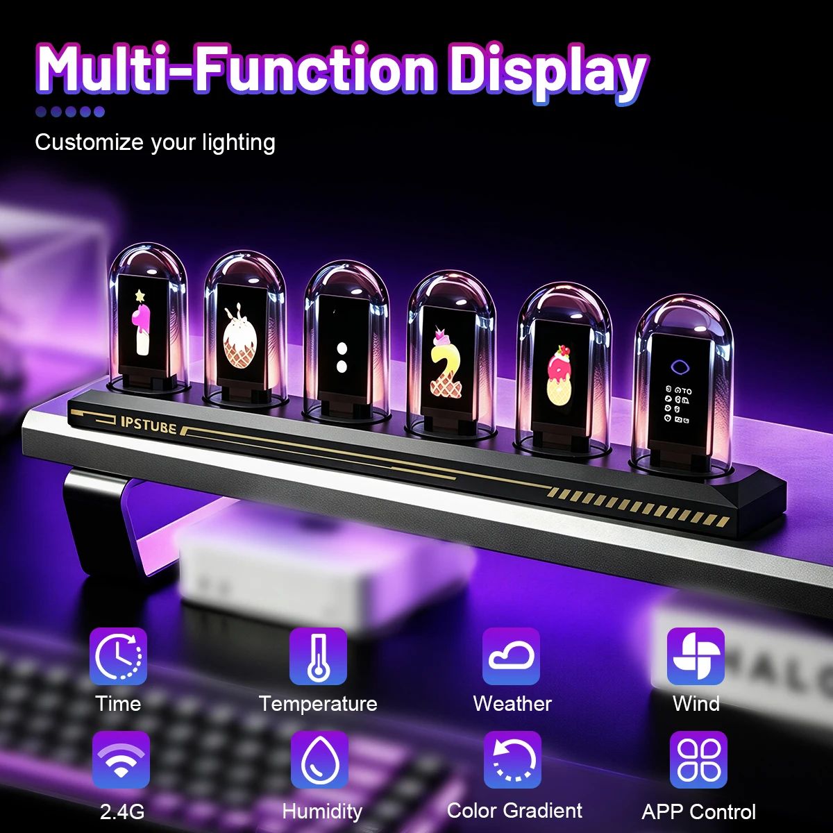 RGB Nixie Tube Clock with IPS Color Screen, 3 Mode Full Color Neon Glow Tube,Time Photo Weather Display for Desktop Gift
RGB Nixie Tube Clock with IPS Color Screen, 3 Mode Full Color Neon Glow Tube,Time Photo Weather Display for Desktop Gift