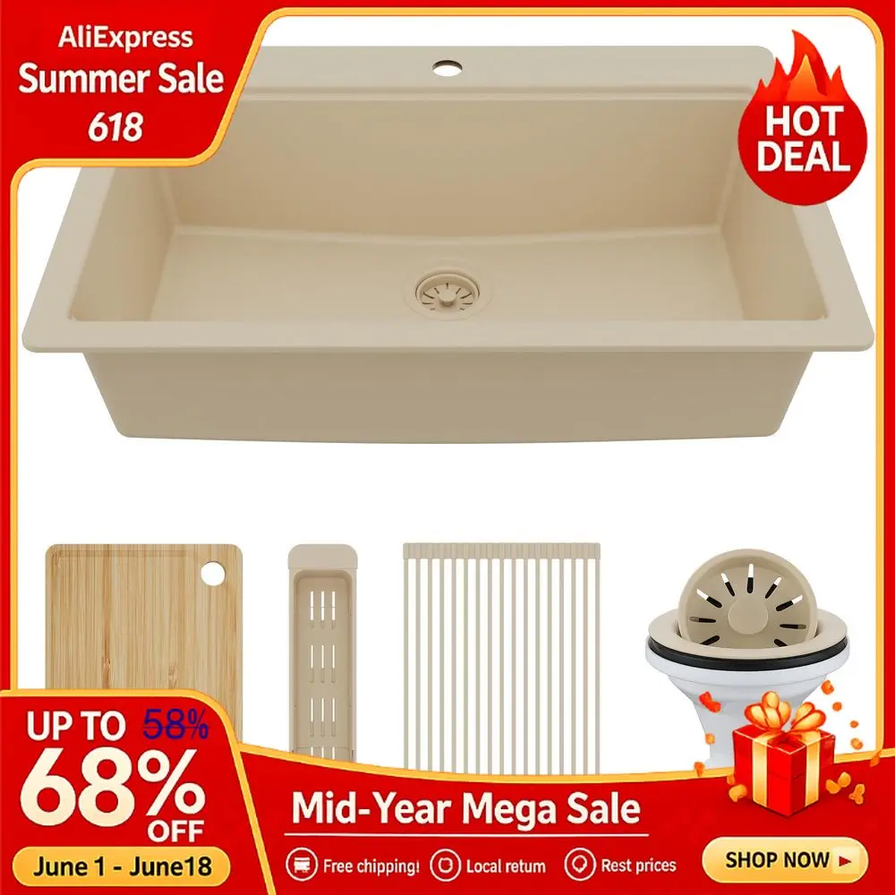 33 Inch Drop In Workstation Kitchen Sink with ColorMatched Accessories,Quartz Composite Single Bowl Sink with, Deep Basin,Custom
33 Inch Drop In Workstation Kitchen Sink with ColorMatched Accessories,Quartz Composite Single Bowl Sink with, Deep Basin,Custom
