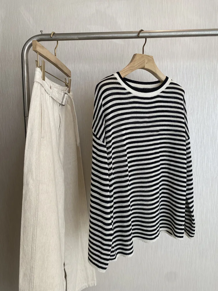 Весенне-осенний женский повседневный свободный свитер в полоску с круглым вырезом и длинными рукавами
Весенне-осенний женский повседневный свободный свитер в полоску с круглым вырезом и длинными рукавами