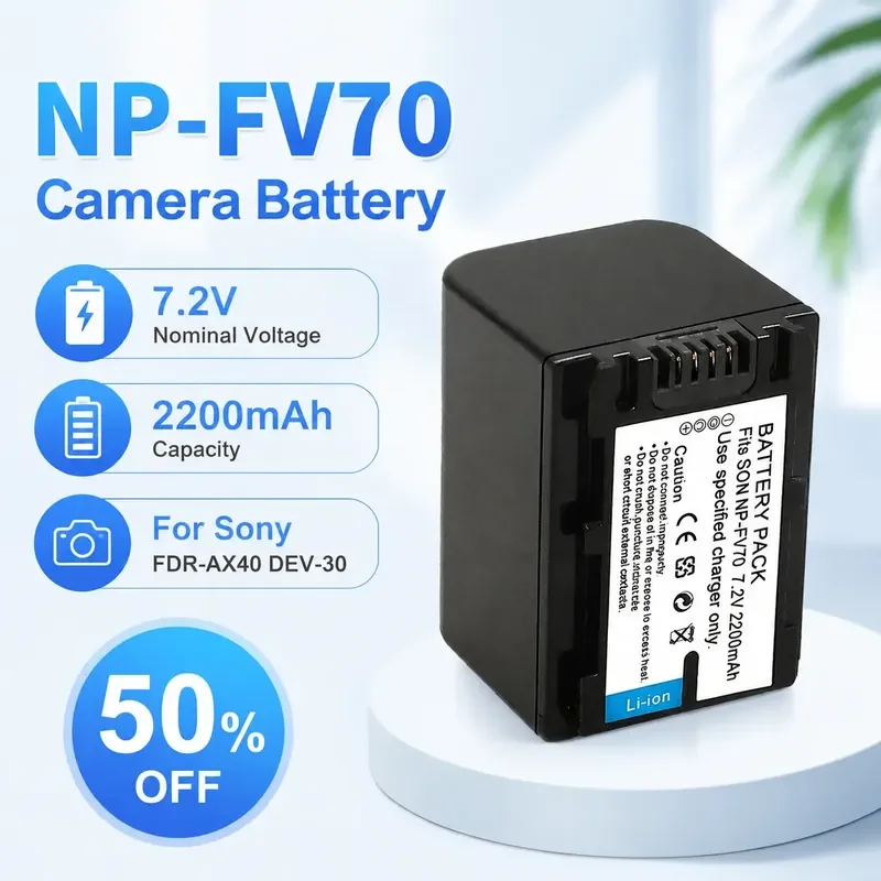 NP-FV70 7.2V 2200mAh Li-ion Camera Battery for Sony FDR-AX40 DEV-30 Digital Camcorder Replacement
NP-FV70 7.2V 2200mAh Li-ion Camera Battery for Sony FDR-AX40 DEV-30 Digital Camcorder Replacement