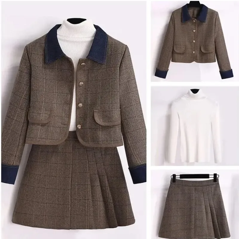 Women Vintage 90S Herringbone Suit Jacke Coat Sweater Top And Skirt 3 Piece Set Outfit Ladies Winter Elegant Chic Party Clothing
Women Vintage 90S Herringbone Suit Jacke Coat Sweater Top And Skirt 3 Piece Set Outfit Ladies Winter Elegant Chic Party Clothing