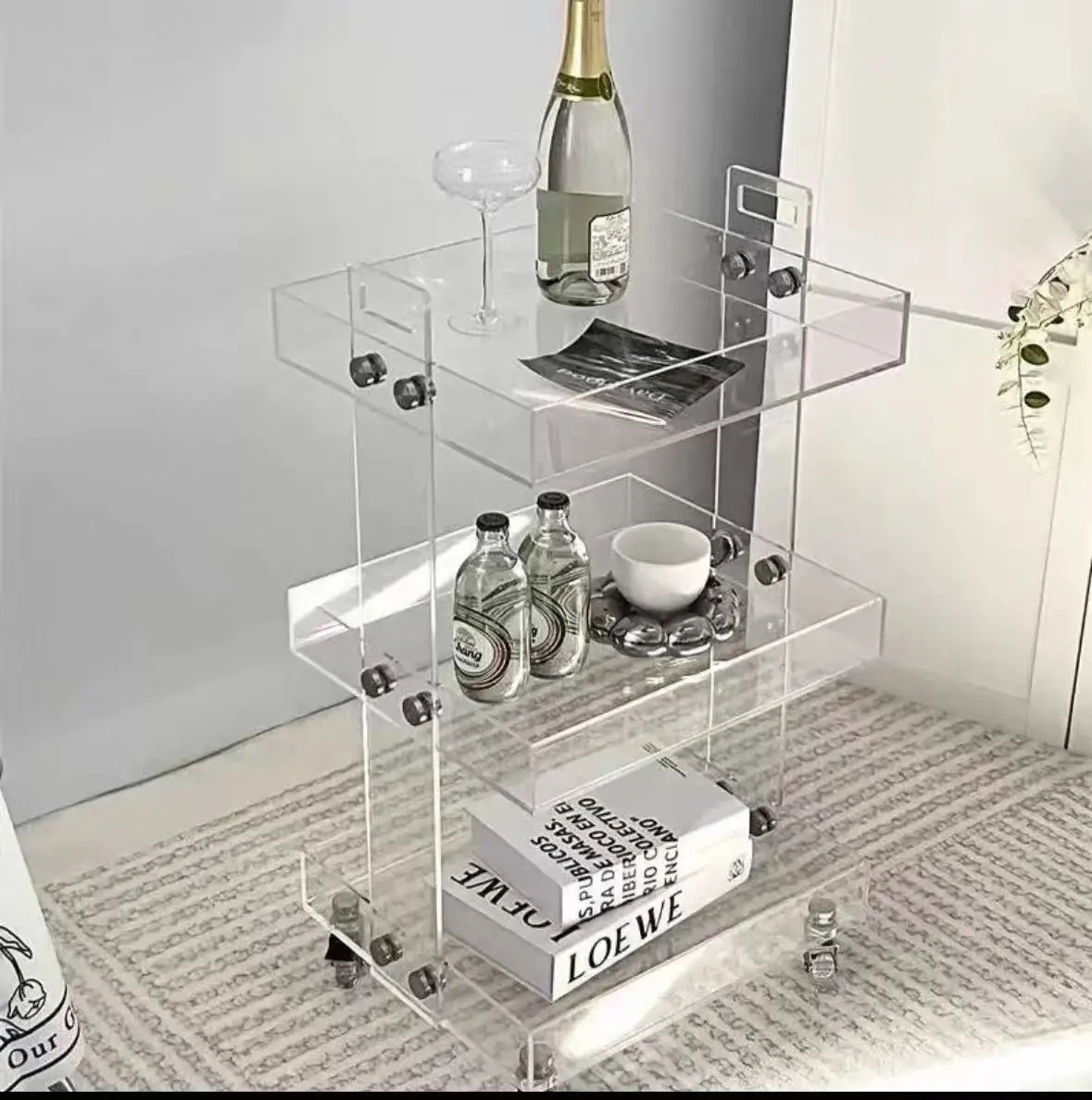 @!Home Cube 2- or 3-Tier Acrylic Side Table Mobile Salon Cart,Sofa Corner Table and Storage Shelf
@!Home Cube 2- or 3-Tier Acrylic Side Table Mobile Salon Cart,Sofa Corner Table and Storage Shelf