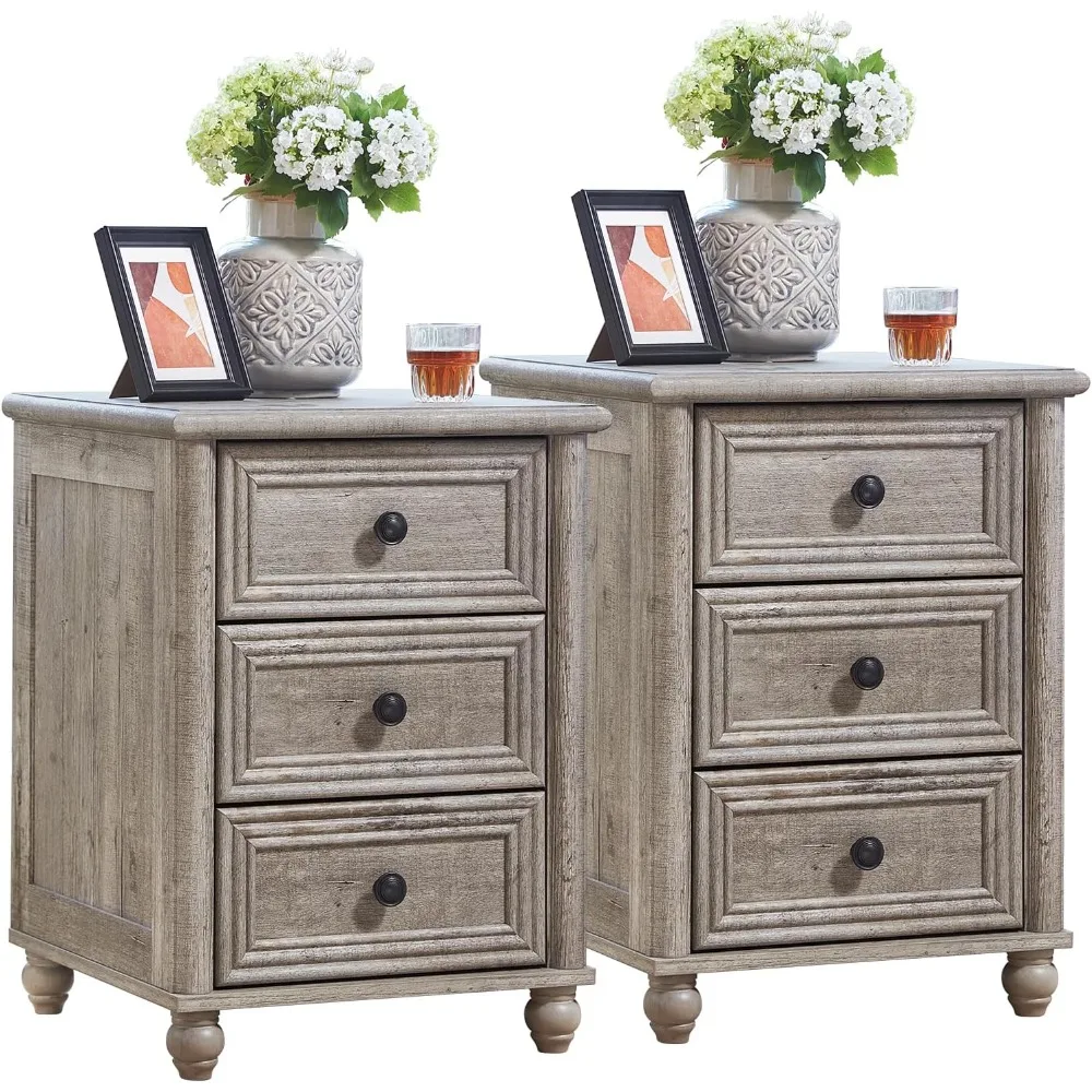 18" Farmhouse Night Stand Set of 2, Gray Wood Nightstand with 3 Drawers, Bedside End Table with Storage and Roman Column, Bed Si
18" Farmhouse Night Stand Set of 2, Gray Wood Nightstand with 3 Drawers, Bedside End Table with Storage and Roman Column, Bed Si