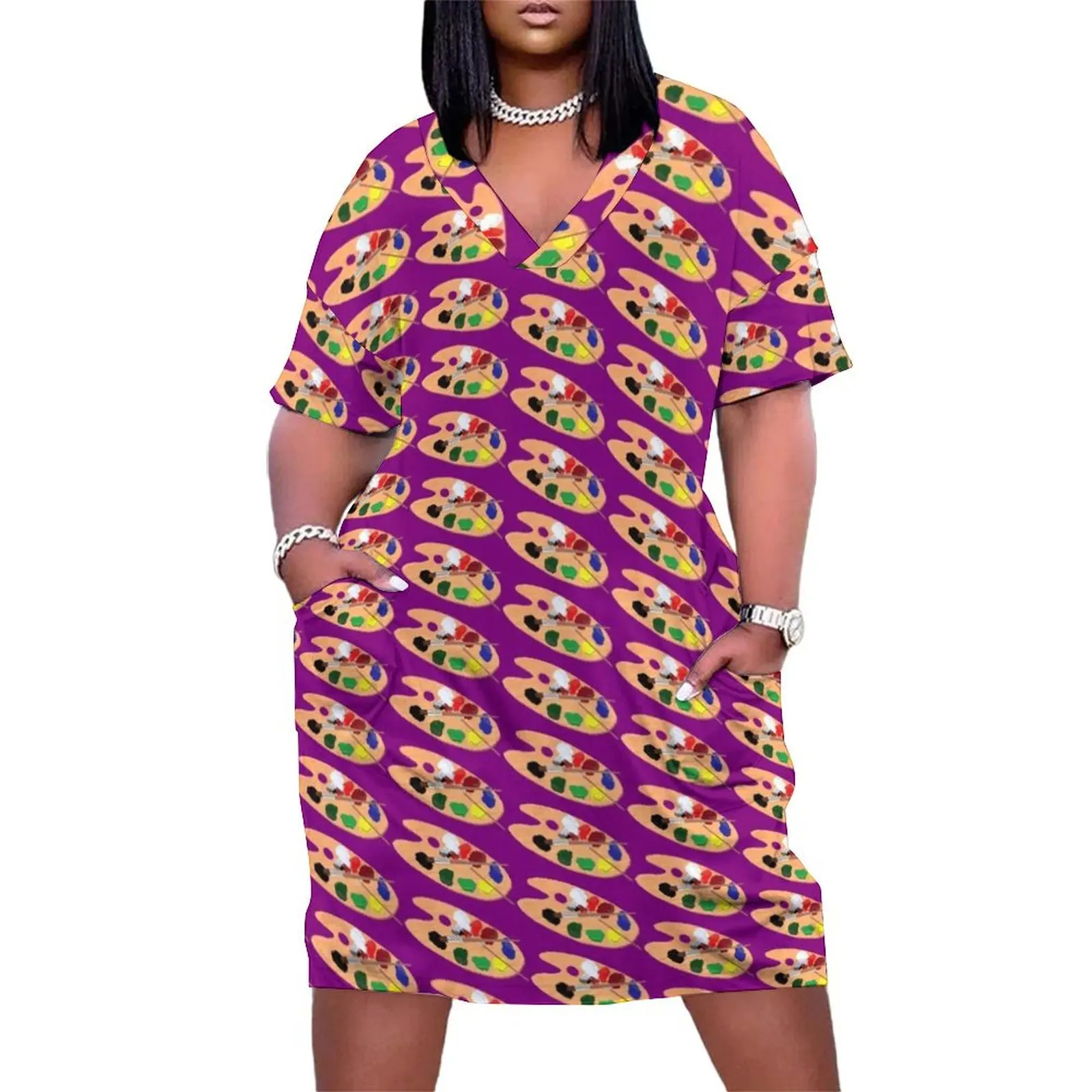 Artist Paint Palette Pattern (Royal Purple Background) Loose Pocket Dress dress summer Dresses
Artist Paint Palette Pattern (Royal Purple Background) Loose Pocket Dress dress summer Dresses