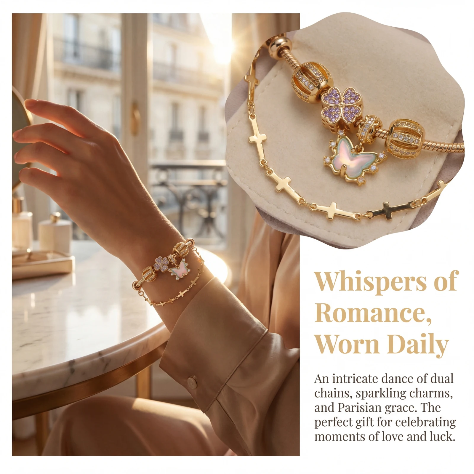 Golden Adjustable Bracelet with Synthetic Zircon Flower & Butterfly Charms for Women Fashion Jewelry Gift
Golden Adjustable Bracelet with Synthetic Zircon Flower & Butterfly Charms for Women Fashion Jewelry Gift