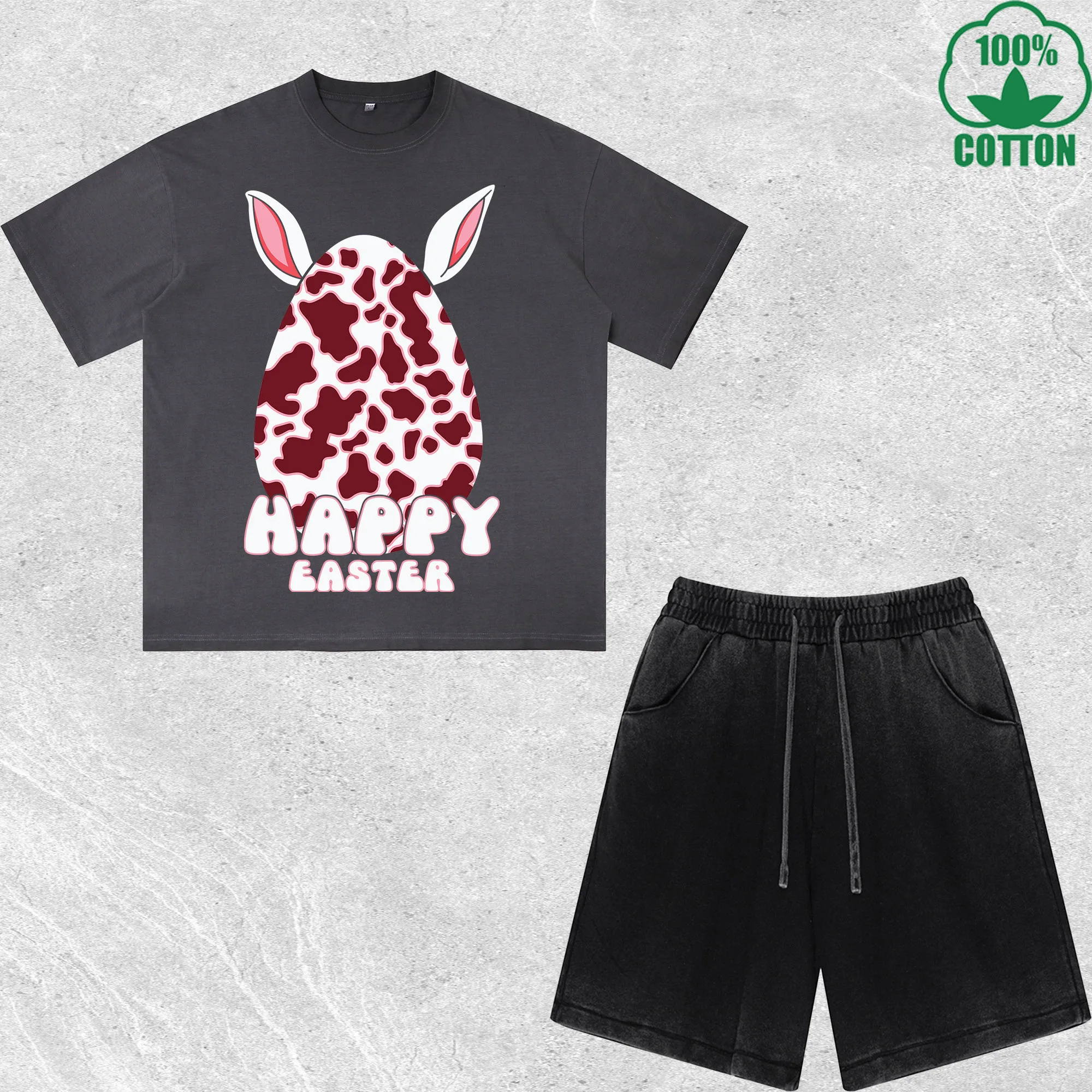 Western Easter Rabbit Egg Printed Dirty Wash T-Shirt Shorts Set Multicolor Combo Loose Trendy Fashionable 100%Cotton
Western Easter Rabbit Egg Printed Dirty Wash T-Shirt Shorts Set Multicolor Combo Loose Trendy Fashionable 100%Cotton