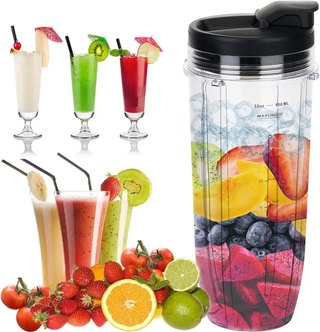 32oz Blender Cup with To-Go Lid for Ninja Blender BN401, BL456, BL480, BL2012, BL2013, BL4501, BN751, BN801, SS101 Replacement
32oz Blender Cup with To-Go Lid for Ninja Blender BN401, BL456, BL480, BL2012, BL2013, BL4501, BN751, BN801, SS101 Replacement