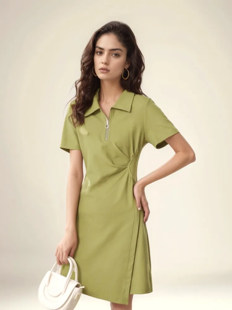 Women Short Dress Summer New Green Short Sleeve 2025 High Waist Pleated Polo Neck Slim Casual Streetwear
Women Short Dress Summer New Green Short Sleeve 2025 High Waist Pleated Polo Neck Slim Casual Streetwear