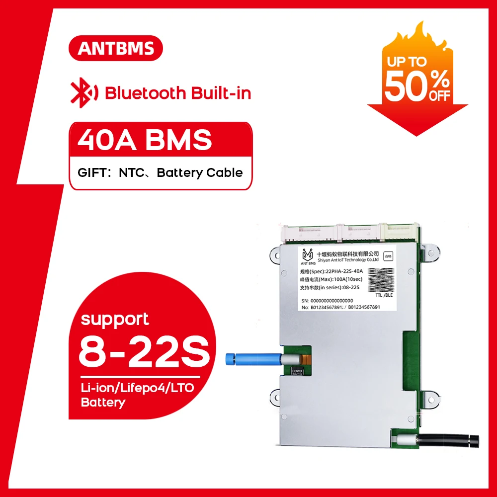 ANT smart BMS 8S-22S 40A peak 100A Li-ion Lifepo4 LTO Battery smart bms 24V 36V 48V 60V BT 10S 12S 13S smart balance board BT
ANT smart BMS 8S-22S 40A peak 100A Li-ion Lifepo4 LTO Battery smart bms 24V 36V 48V 60V BT 10S 12S 13S smart balance board BT