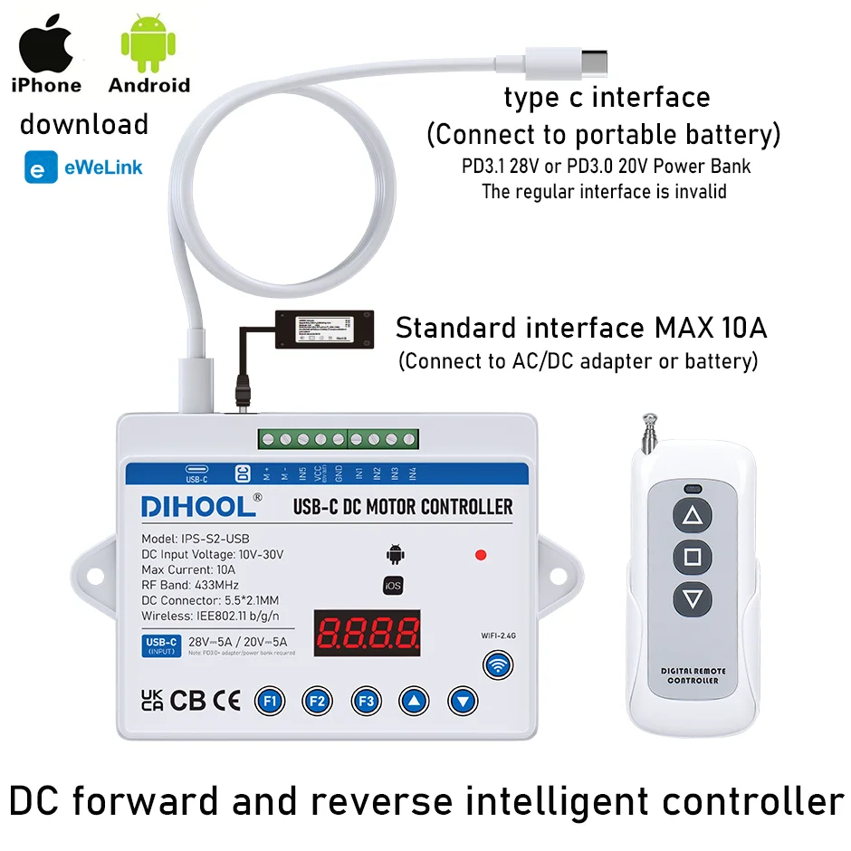 IPS-S2-USB DC Forward And Reverse Rotation SMART motor controller Power bank input, wifi app control Motor Protection
IPS-S2-USB DC Forward And Reverse Rotation SMART motor controller Power bank input, wifi app control Motor Protection