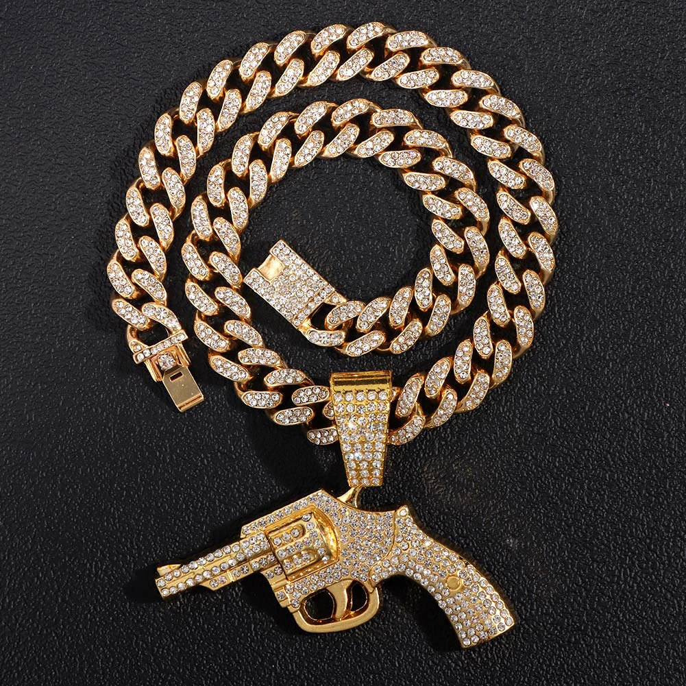 Punk Fashion Crystal Revolver Gun Pendant Cuban Necklace For Women Hip Hop Iced Out Cuban Link Chain Necklaces Men Jewelry Gift
Punk Fashion Crystal Revolver Gun Pendant Cuban Necklace For Women Hip Hop Iced Out Cuban Link Chain Necklaces Men Jewelry Gift