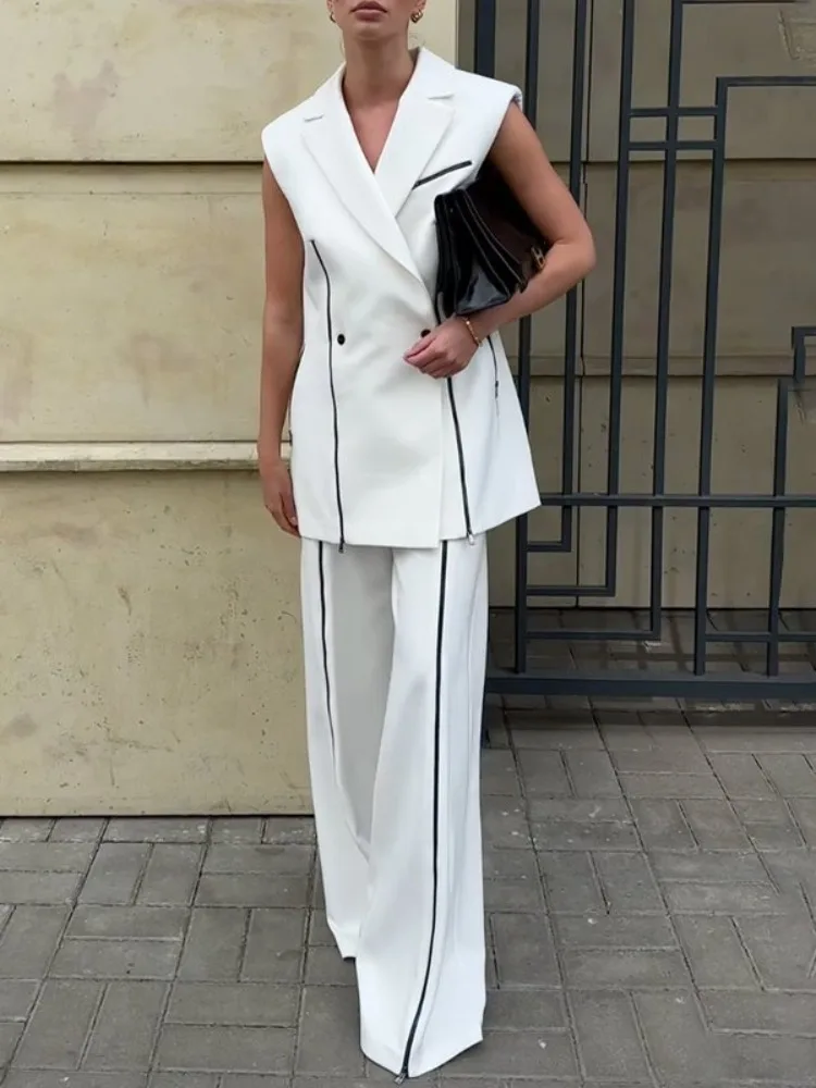 Gymystars Summer Suit Set for Women White Pants Sets Casual Contrast Color Zipper Trousers Sleeveless Shoulder Pad Vest Blazer
Gymystars Summer Suit Set for Women White Pants Sets Casual Contrast Color Zipper Trousers Sleeveless Shoulder Pad Vest Blazer