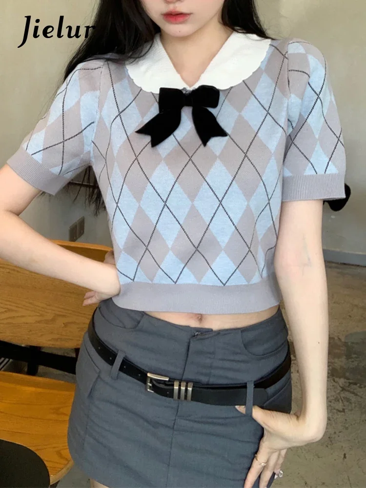 Jielur Summer New Sweet Contrast Color Women Blouse Slim Ladies Elegant Blouse Woman Bowknot Bubble Sleeve Knitted Top Female
Jielur Summer New Sweet Contrast Color Women Blouse Slim Ladies Elegant Blouse Woman Bowknot Bubble Sleeve Knitted Top Female