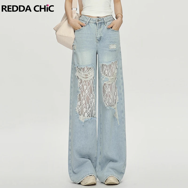 REDDACHiC Women's Lace Hollow Out Baggy Jeans Vintage Destroyed Holes Raw Edge Wide Leg Denim Pants Casual Korea Everyday Wear
REDDACHiC Women's Lace Hollow Out Baggy Jeans Vintage Destroyed Holes Raw Edge Wide Leg Denim Pants Casual Korea Everyday Wear