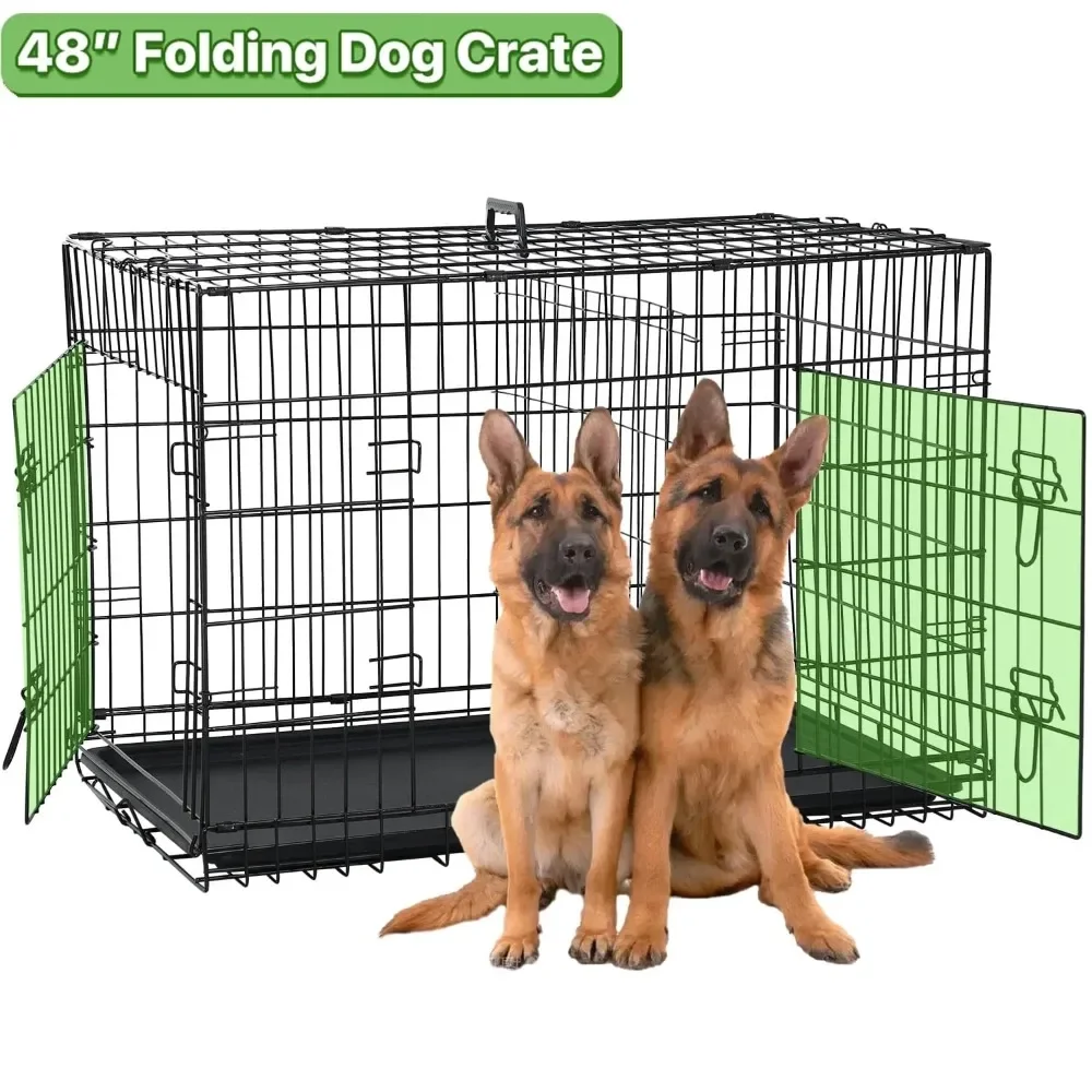 48 Inch Dog Crate, Foldable Large Kennel and Cage, for Large Breed Pets, Plastic Tray, Double Doors, Handle, Black
48 Inch Dog Crate, Foldable Large Kennel and Cage, for Large Breed Pets, Plastic Tray, Double Doors, Handle, Black
