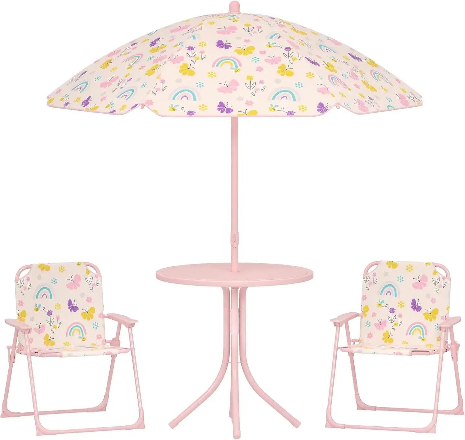 Kids Picnic Table with Umbrella, Foldable Chairs, Rainbow Pattern Outdoor Set for Toddlers
Kids Picnic Table with Umbrella, Foldable Chairs, Rainbow Pattern Outdoor Set for Toddlers