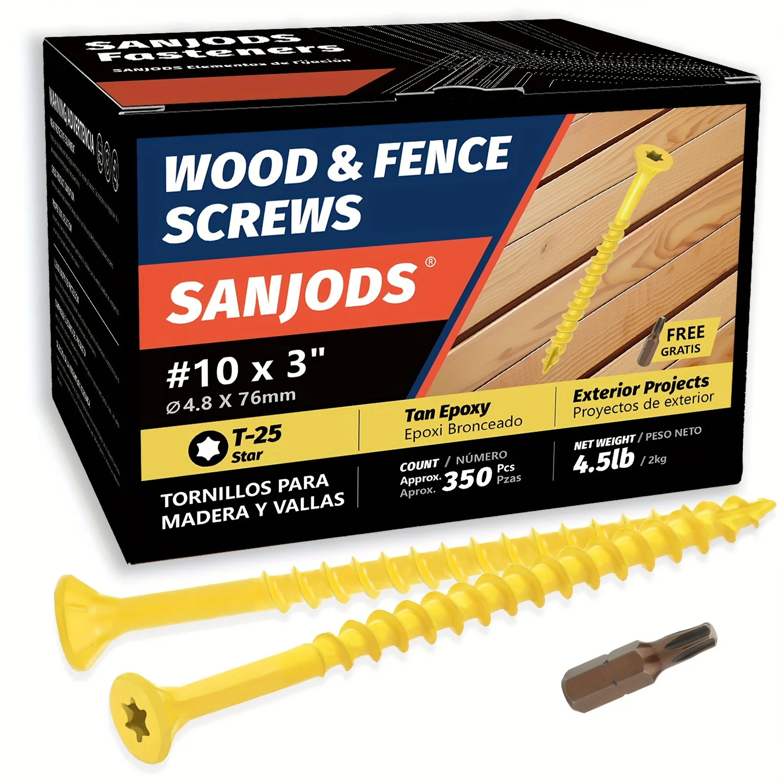 #10 X 3" Deck Screws, (330pcs) 4.5lb Box Exterior Wood Screws, Rust Resistant Exterior Epoxy Coated, Tan, Torx/ Star Drive Head, T25 Bit Included
#10 X 3" Deck Screws, (330pcs) 4.5lb Box Exterior Wood Screws, Rust Resistant Exterior Epoxy Coated, Tan, Torx/ Star Drive Head, T25 Bit Included