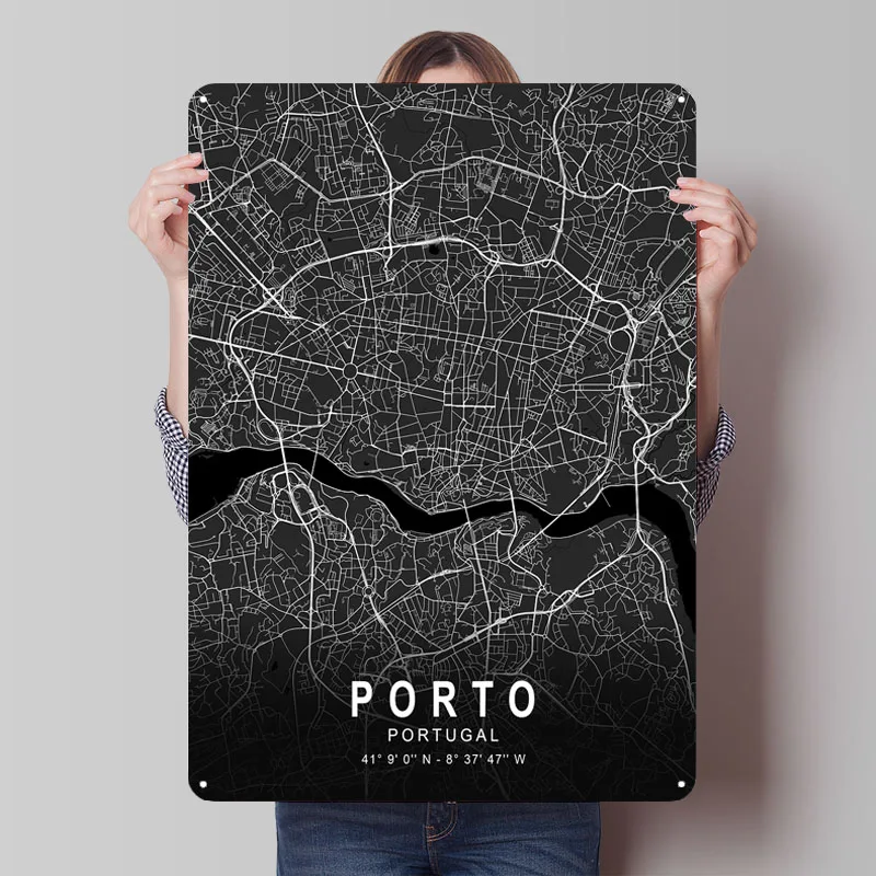 Porto Dark Map, металлический плакат, украшение для спальни, декор для гостиной, мужские настраиваемые металлические жестяные вывески для настенного художественного украшения, ретро
Porto Dark Map, металлический плакат, украшение для спальни, декор для гостиной, мужские настраиваемые металлические жестяные вывески для настенного художественного украшения, ретро