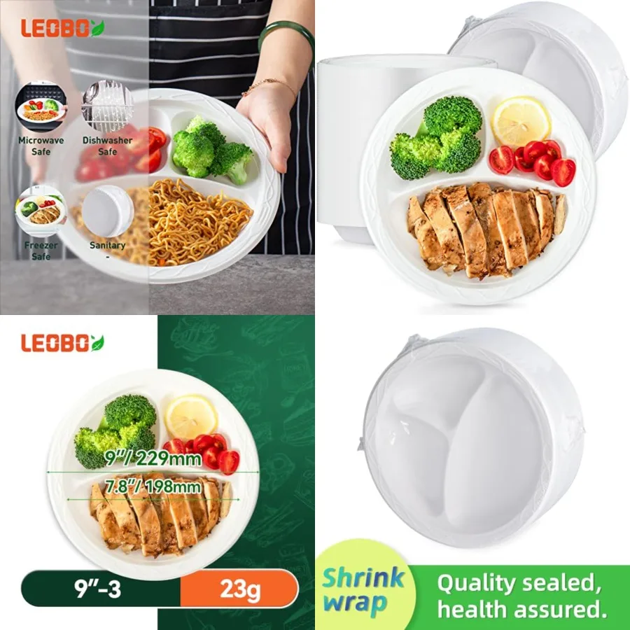 Party Plates Mineral Filled PP Plastic 9" - 150 Pack Shrink Wrap BPA Free Dinner Tray Dishwasher and Microwave Safe 3 Compartme
Party Plates Mineral Filled PP Plastic 9" - 150 Pack Shrink Wrap BPA Free Dinner Tray Dishwasher and Microwave Safe 3 Compartme