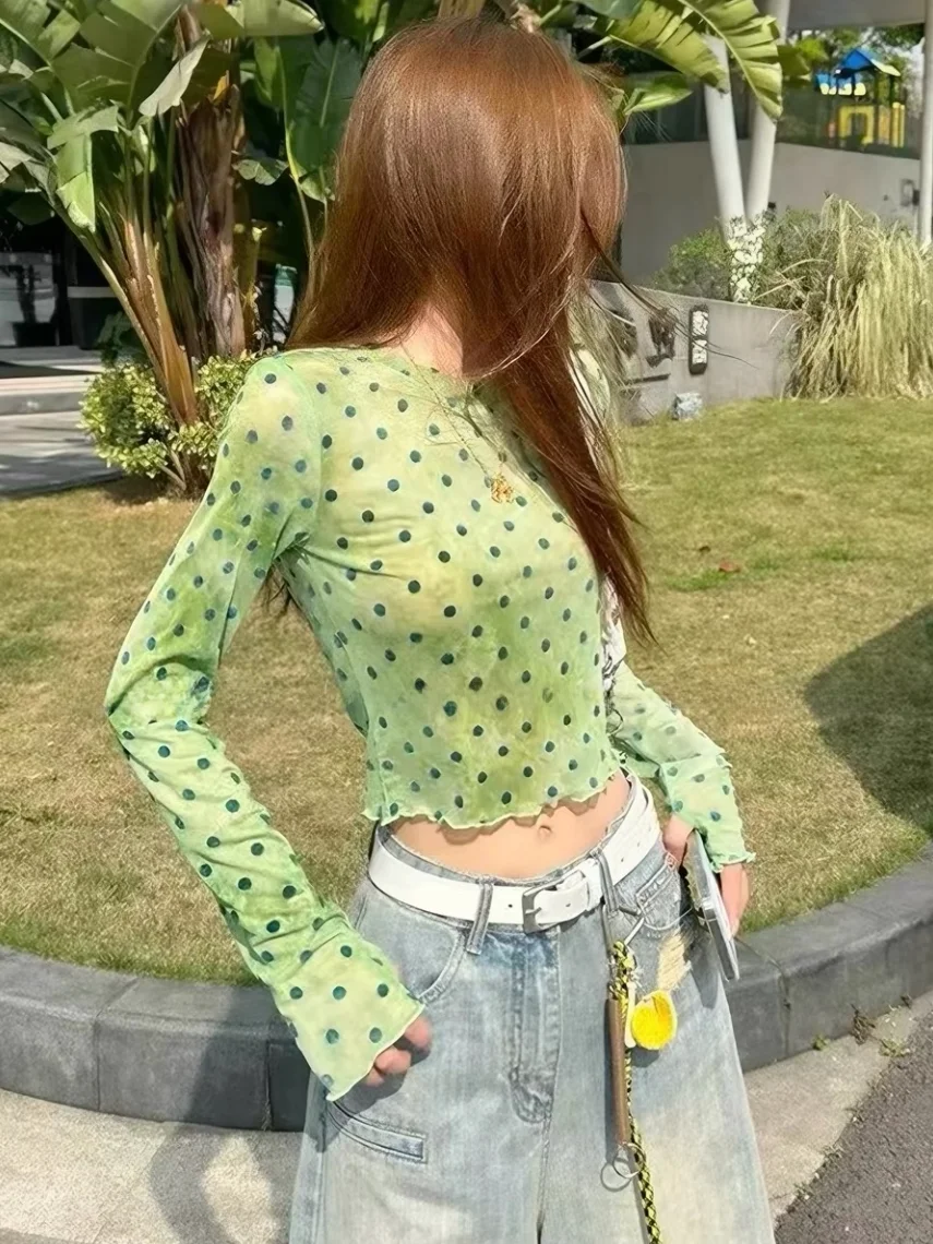 Spring New Style Green Gradient Dot Long Sleeve Mesh T-Shirt Women's Slim Fit Thin Sunshade Shirt Korean Style Silk Top
Spring New Style Green Gradient Dot Long Sleeve Mesh T-Shirt Women's Slim Fit Thin Sunshade Shirt Korean Style Silk Top