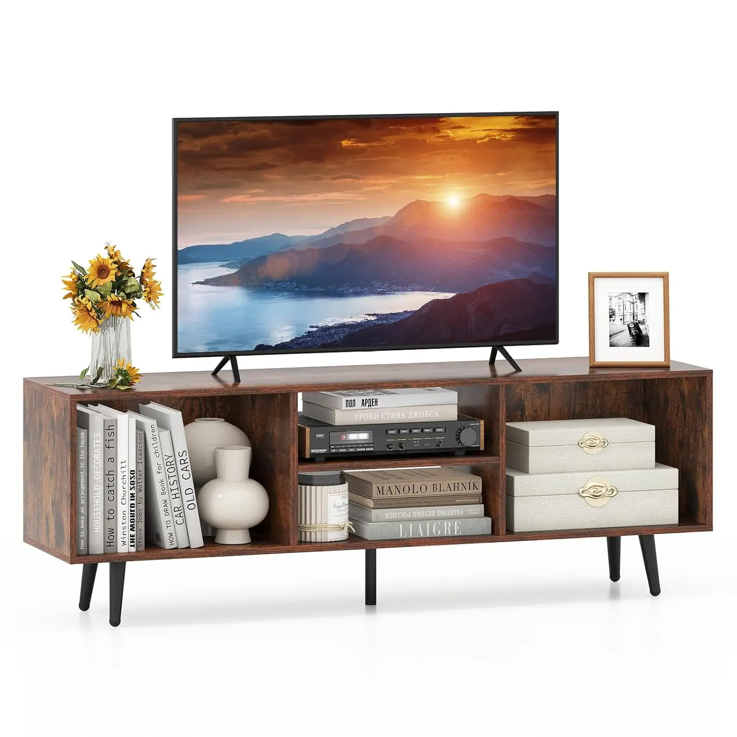 Modern TV Stand for 55-Inch TV, 47.5” TV Console Cabinet with Compartments, Shelves & Metal Legs, Entertainment, Customized
Modern TV Stand for 55-Inch TV, 47.5” TV Console Cabinet with Compartments, Shelves & Metal Legs, Entertainment, Customized