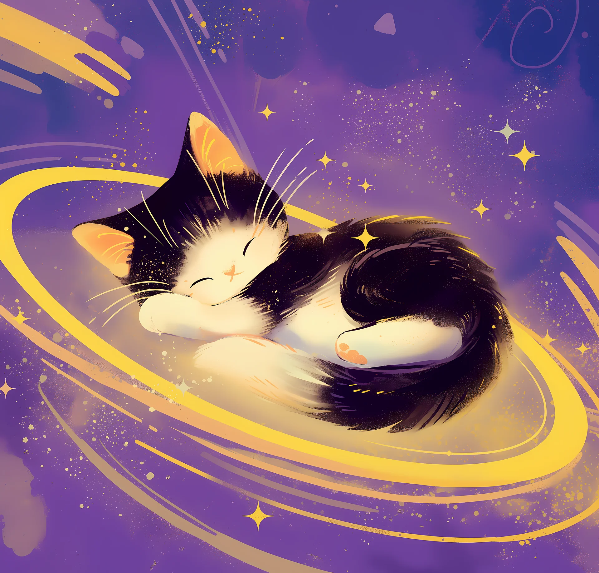 Sleeping Tuxedo Cat On Purple Starry Sky Jigsaw Puzzle, Golden Glow Ring Cosmic Background Living Room Wall Decor
Sleeping Tuxedo Cat On Purple Starry Sky Jigsaw Puzzle, Golden Glow Ring Cosmic Background Living Room Wall Decor