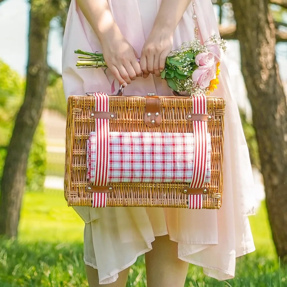 Wicker Picnic Basket for 2 with Large Insulated Cooler Compartment and Waterproof Picnic Blanket, Cutlery Service Kits 
Wicker Picnic Basket for 2 with Large Insulated Cooler Compartment and Waterproof Picnic Blanket, Cutlery Service Kits