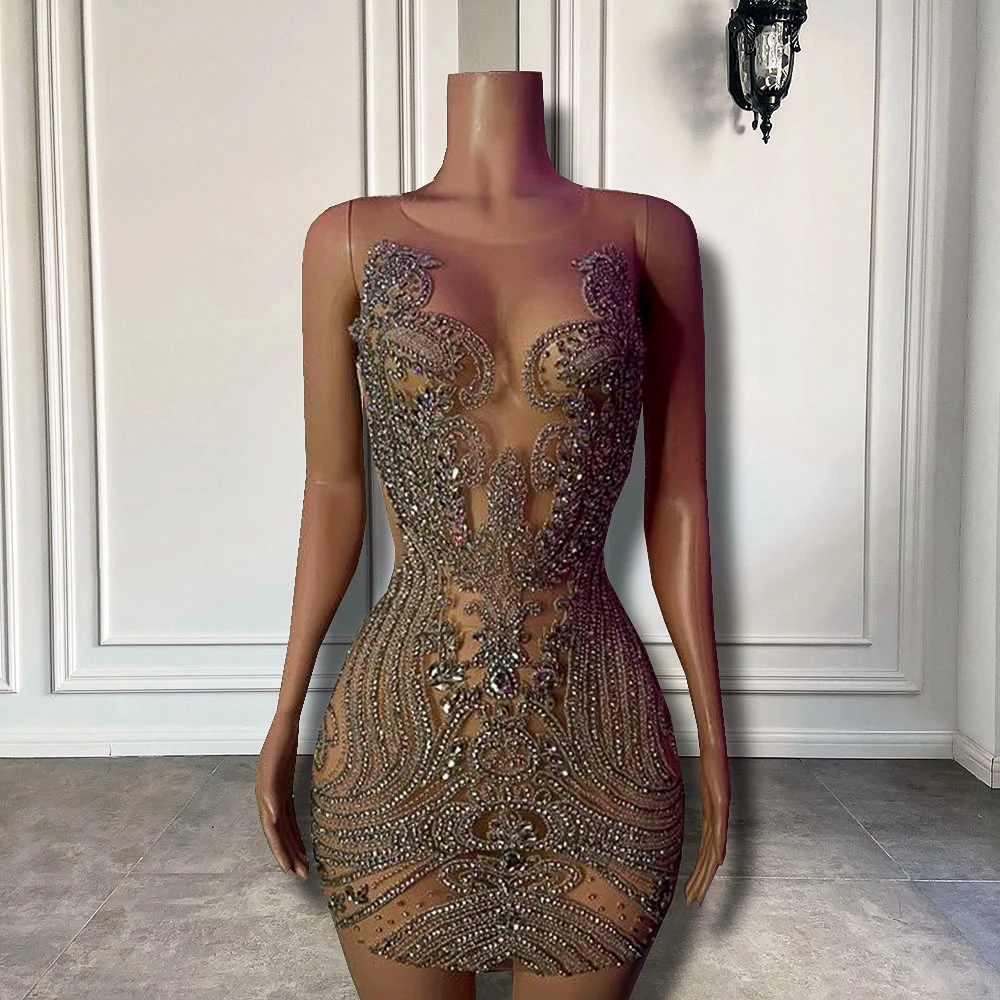 Luxury See Through Beaded Crystal Cocktail Gowns Silver Diamond African Black Girls Short Prom Dresses For Birthday Party
Luxury See Through Beaded Crystal Cocktail Gowns Silver Diamond African Black Girls Short Prom Dresses For Birthday Party