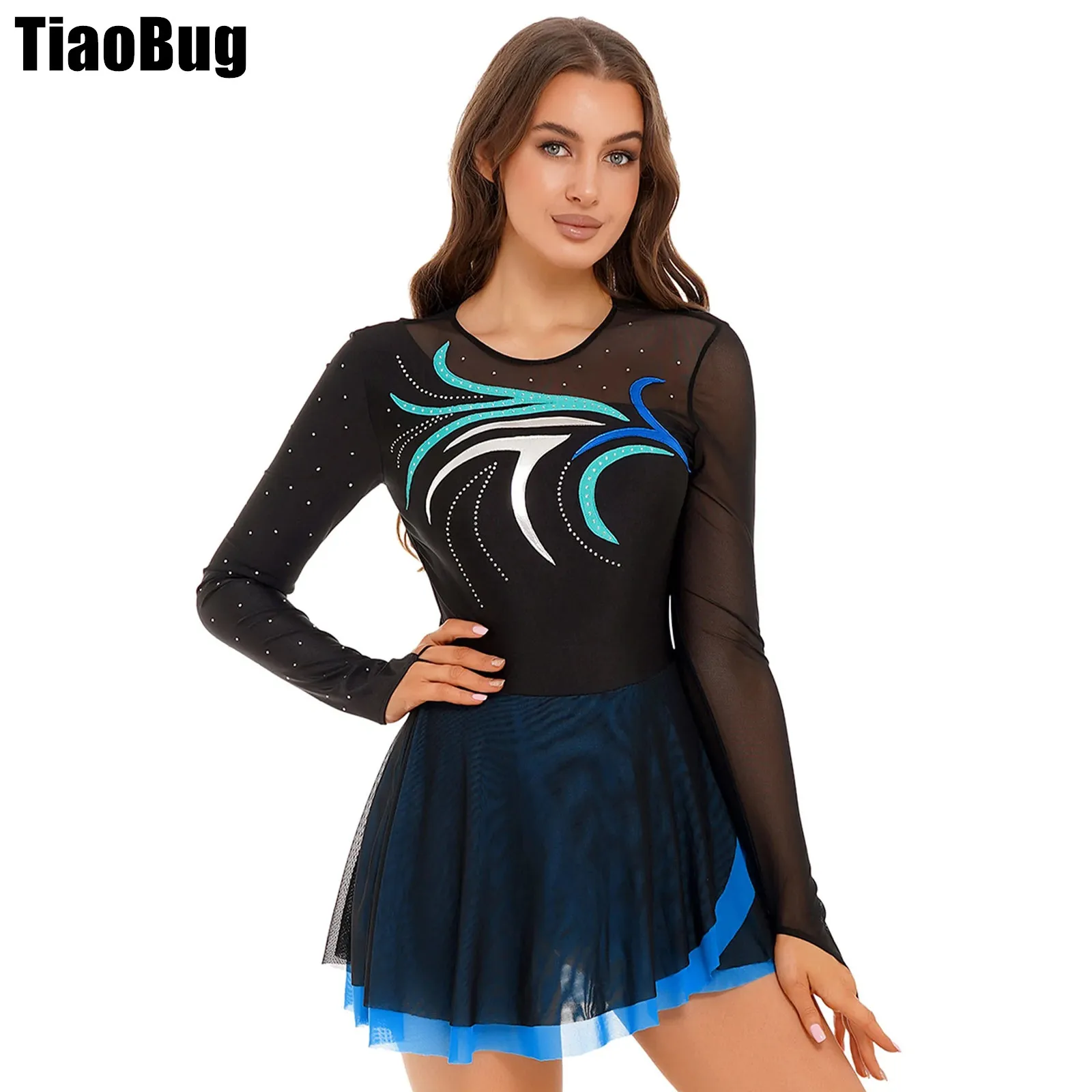 Women Sheer Mesh Dance Dress Performance Costume Glitter Rhinestone Patchwork Long Sleeve Round Neckline Dancewear
Women Sheer Mesh Dance Dress Performance Costume Glitter Rhinestone Patchwork Long Sleeve Round Neckline Dancewear