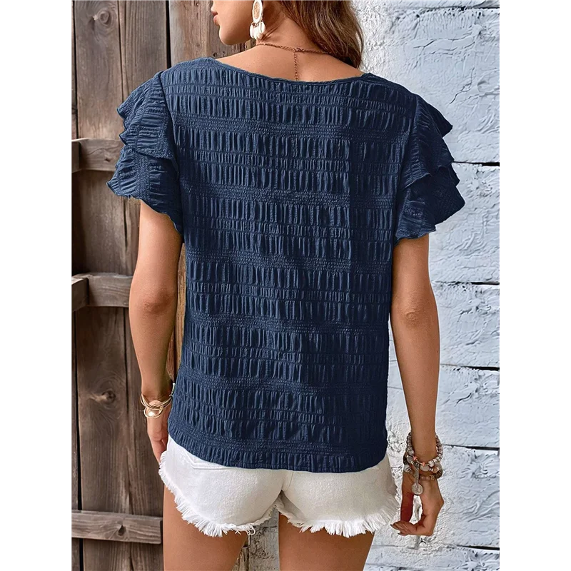 【SEE】Womens Summer Tops Ruffle Short Sleeve Crewneck Shirts Textured Ladies Elegant Business Blouses Dressy Casual
【SEE】Womens Summer Tops Ruffle Short Sleeve Crewneck Shirts Textured Ladies Elegant Business Blouses Dressy Casual