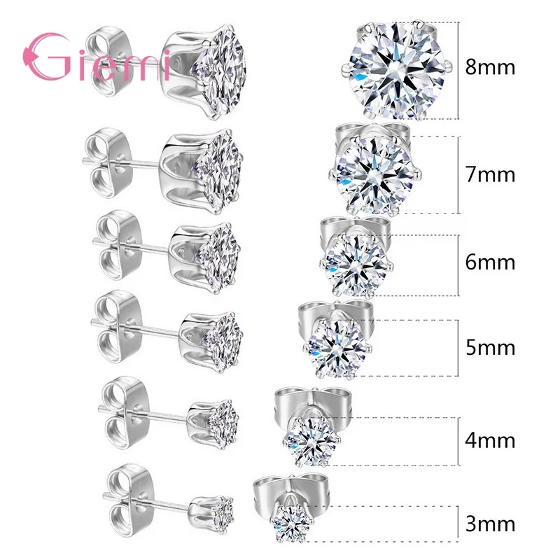 6Pairs 3/4/5/6/7/8MM Mixed Size 925 Silver Needle Rhinestone Claw Setting Simple Classic Stud Earrings for Women Men Girls Boy
6Pairs 3/4/5/6/7/8MM Mixed Size 925 Silver Needle Rhinestone Claw Setting Simple Classic Stud Earrings for Women Men Girls Boy