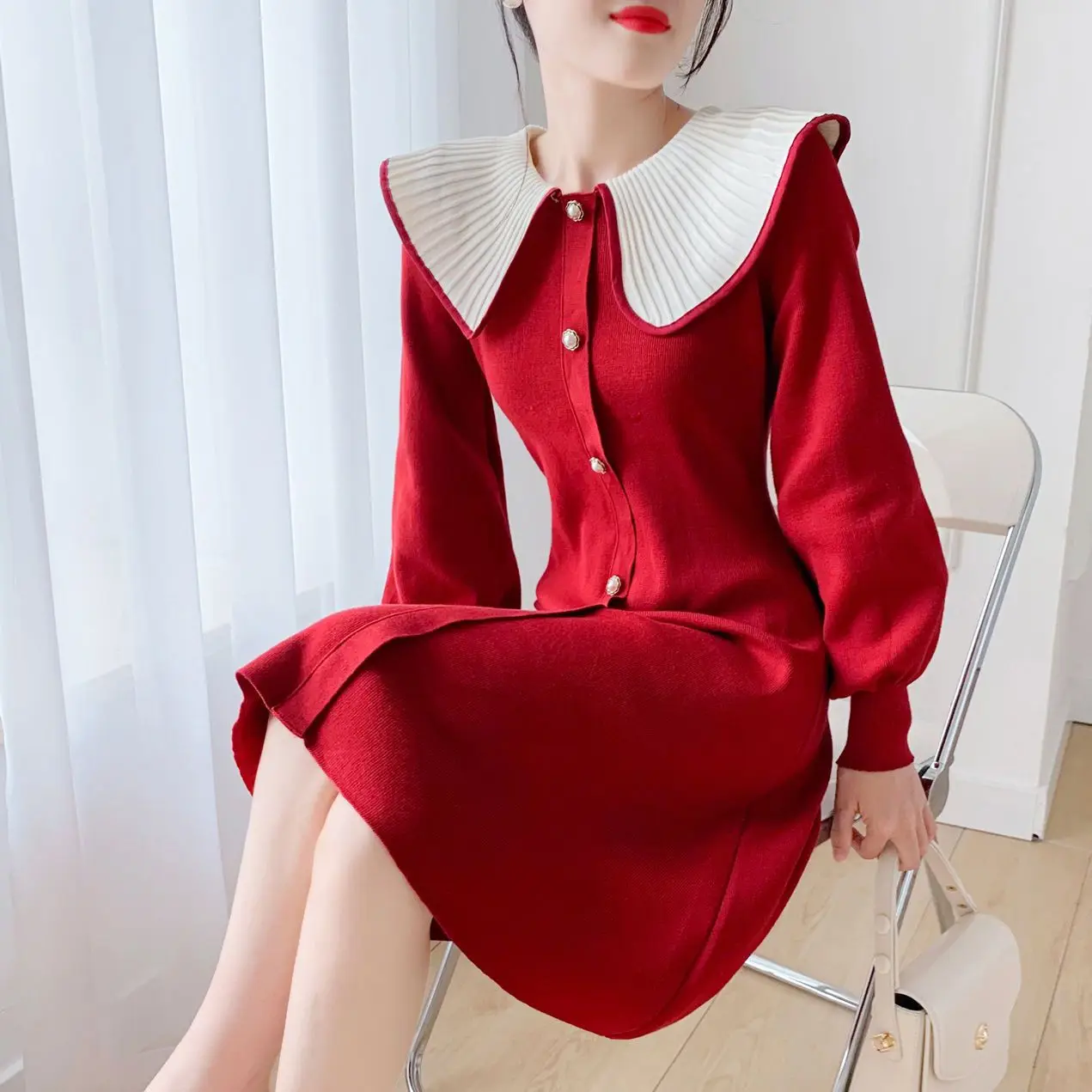 Women's Long-Sleeved Peter Pan Collar Knitted Sweater Dresses, Elegant Midi Dress, Casual Office Lady, Autumn, Winter, New, 2024
Women's Long-Sleeved Peter Pan Collar Knitted Sweater Dresses, Elegant Midi Dress, Casual Office Lady, Autumn, Winter, New, 2024
