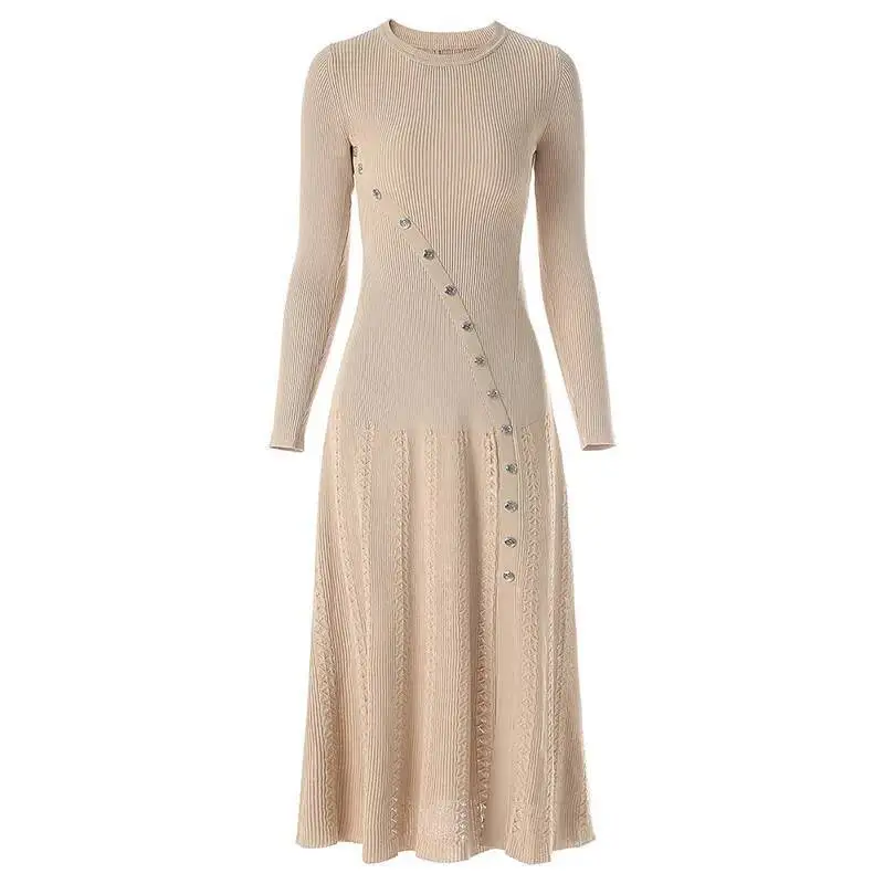 New Women Button Design Knitted Cotton Dress Elegant O-Neck Long Sleeve A-Line Dresses
New Women Button Design Knitted Cotton Dress Elegant O-Neck Long Sleeve A-Line Dresses