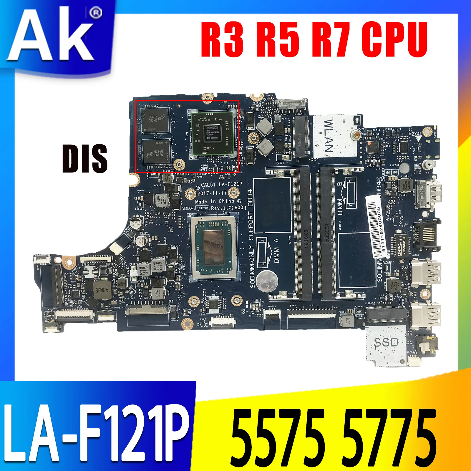 For DELL Inspiron 5575 5775 Notebook Mainboard LA-F121P CAL51 01N0P9 0PV8CV 0GMXP8 09XH0N 0R9NMC R3 R5 R7 Laptop Motherboard
For DELL Inspiron 5575 5775 Notebook Mainboard LA-F121P CAL51 01N0P9 0PV8CV 0GMXP8 09XH0N 0R9NMC R3 R5 R7 Laptop Motherboard
