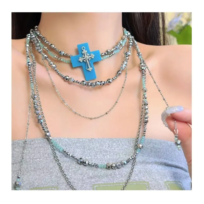 Bohemian Multi-layer Blue Cross Flower Pendant Necklace Women's Retro Layered Crystal Beads Stacked Collarbone Chain
Bohemian Multi-layer Blue Cross Flower Pendant Necklace Women's Retro Layered Crystal Beads Stacked Collarbone Chain