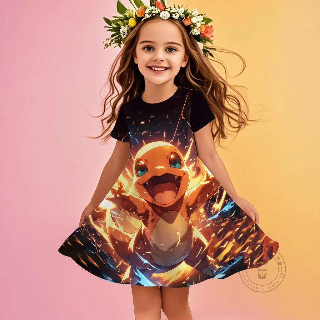 Платье с героями мультфильмов «Покемон Пикачу» для девочек, летняя кавайная повседневная одежда с 3D принтом и короткими рукавами и круглым вырезом для детей 3-14 лет 
Платье с героями мультфильмов «Покемон Пикачу» для девочек, летняя кавайная повседневная одежда с 3D принтом и короткими рукавами и круглым вырезом для детей 3-14 лет