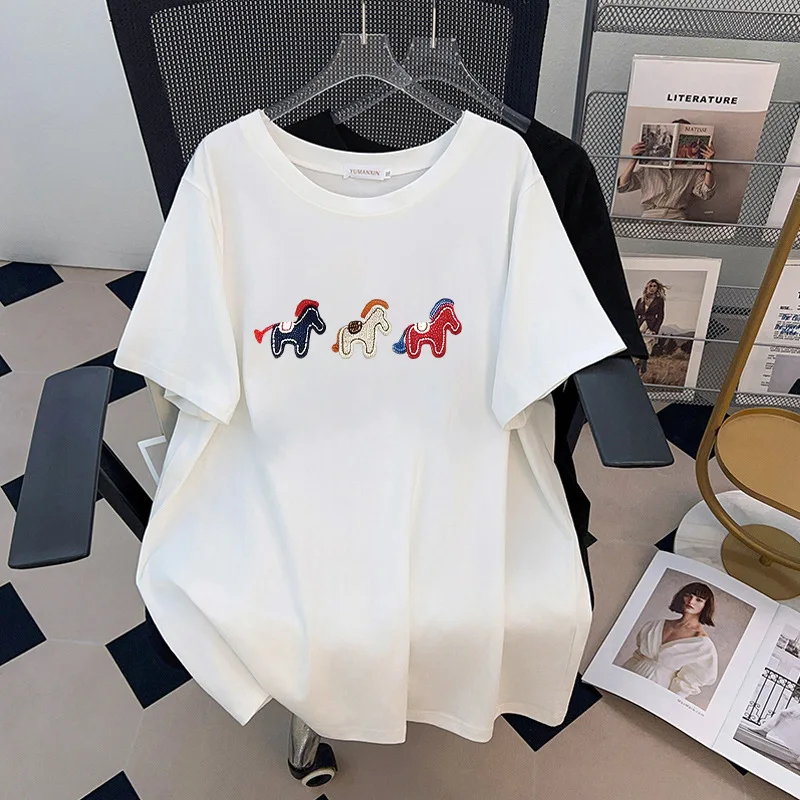 170Kg Plus Size Women's Bust 170 Summer Loose Short Sleeve Round Neck Embroidered Pony T-Shirt 4XL 5XL 6XL 7XL 8X 9XL
170Kg Plus Size Women's Bust 170 Summer Loose Short Sleeve Round Neck Embroidered Pony T-Shirt 4XL 5XL 6XL 7XL 8X 9XL