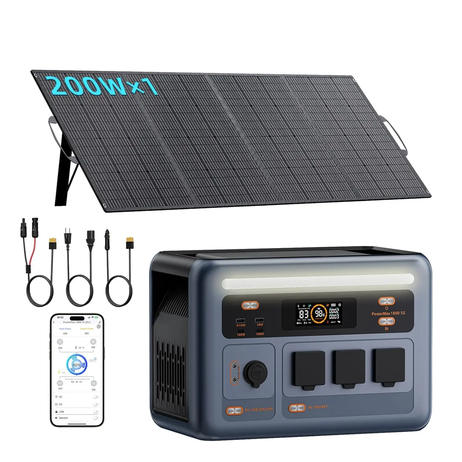 1800SE Portable Power Station with 1×200W Solar Panel, 1024Wh LiFePO4 Battery, 45 Min Fast Charging, Custom
1800SE Portable Power Station with 1×200W Solar Panel, 1024Wh LiFePO4 Battery, 45 Min Fast Charging, Custom