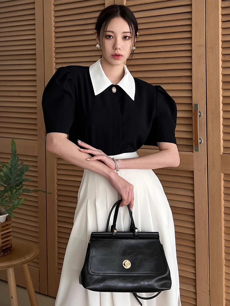 Chic Summer Vintage Color Blo Bubble Sve irt with Pleated A-Line Skirt High Waist Slimming Effect Faion Set
Chic Summer Vintage Color Blo Bubble Sve irt with Pleated A-Line Skirt High Waist Slimming Effect Faion Set