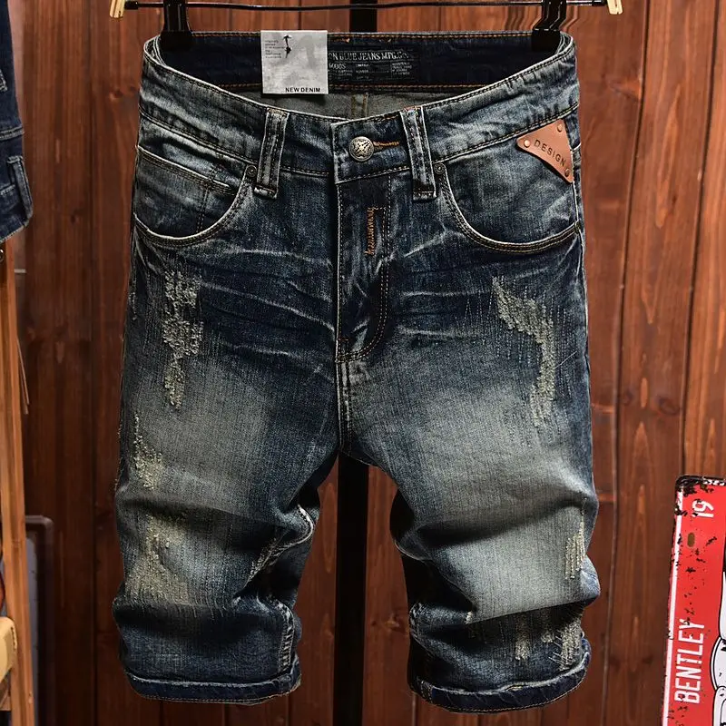 Summer Korean Style Blue Casual Denim Straight Knee Length Short Jeans Hip Hop Ripped Shorts Streetwear Cowboy Pants for Men
Summer Korean Style Blue Casual Denim Straight Knee Length Short Jeans Hip Hop Ripped Shorts Streetwear Cowboy Pants for Men