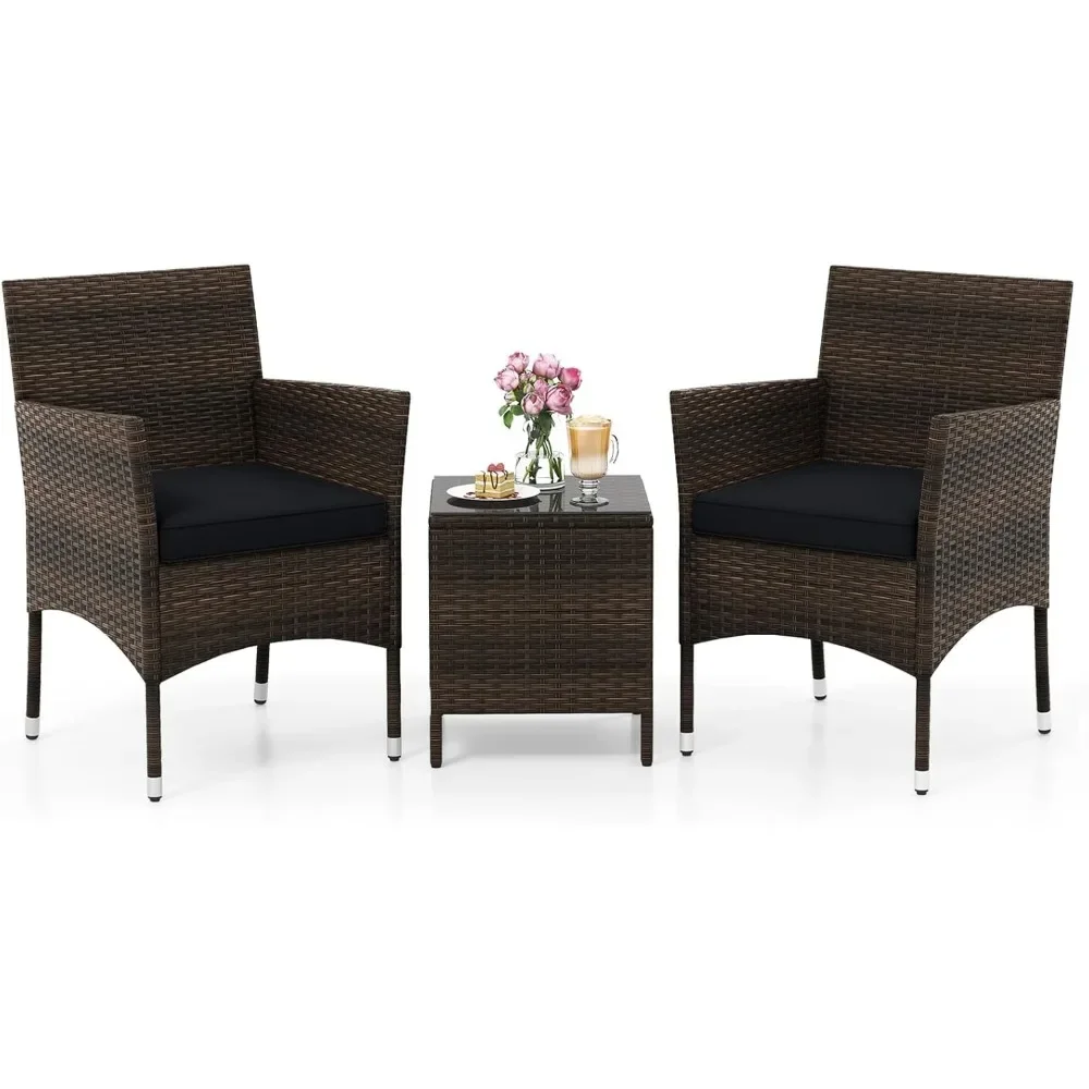 3 Piece Patio Furniture Set, Outdoor Wicker Patio Chairs with Soft Cushions & Tempered Glass Top Table, PE Rattan Bistro
3 Piece Patio Furniture Set, Outdoor Wicker Patio Chairs with Soft Cushions & Tempered Glass Top Table, PE Rattan Bistro