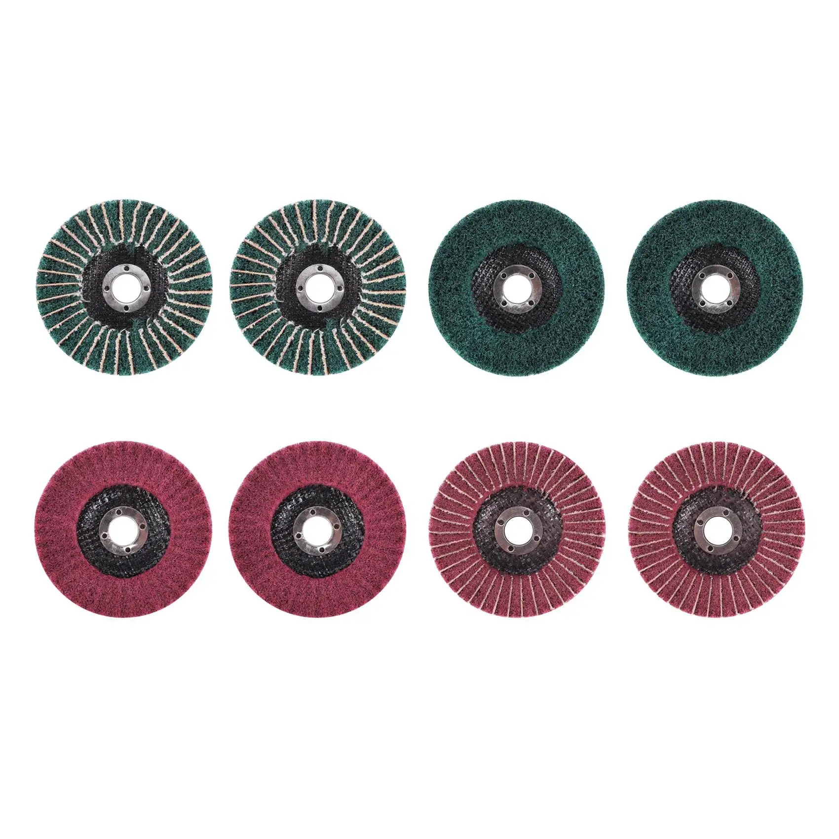 8PCS 4 Inch Red & Green Nylon Fiber Flap Discs Set Assorted Sanding Grinding Buffing Wheels for Angle Grinder
8PCS 4 Inch Red & Green Nylon Fiber Flap Discs Set Assorted Sanding Grinding Buffing Wheels for Angle Grinder