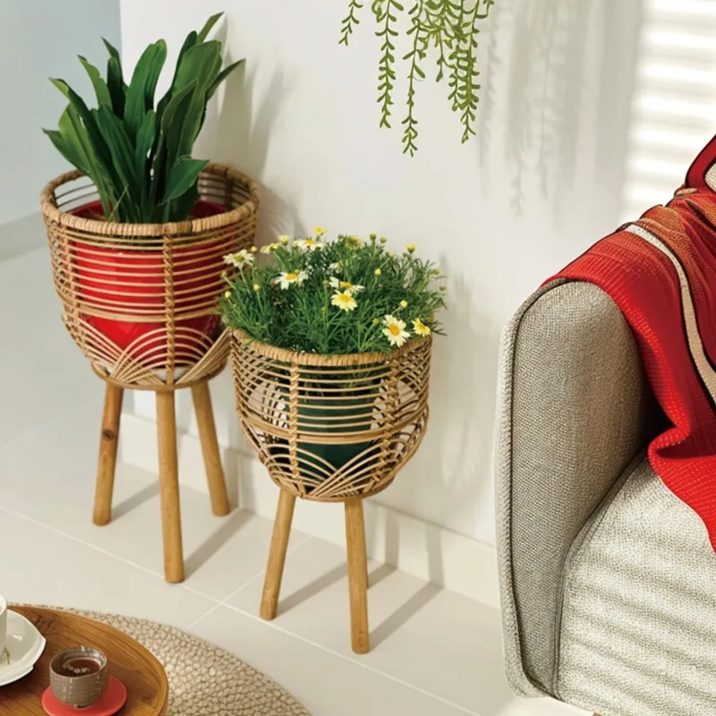 Handmade Single Rattan Woven Flower Pot Stand for Home Balcony Garden, Natural Handwoven Plant Shelf, Rustic Indoor Outdoor Use
Handmade Single Rattan Woven Flower Pot Stand for Home Balcony Garden, Natural Handwoven Plant Shelf, Rustic Indoor Outdoor Use