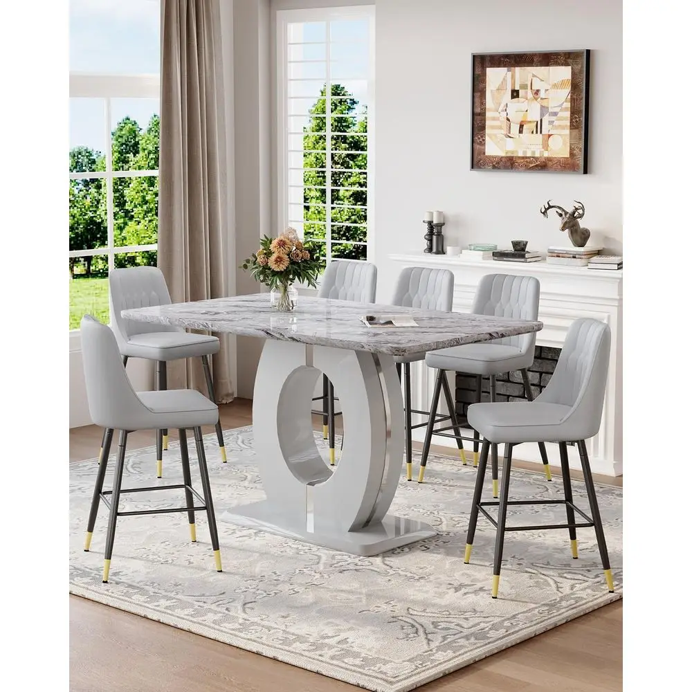 7-Piece Elegant Dining Set or 6-Seat Counter-Height Marble Table with 6 Grey Leather Barstools for Bar or Pub Kitchen
7-Piece Elegant Dining Set or 6-Seat Counter-Height Marble Table with 6 Grey Leather Barstools for Bar or Pub Kitchen