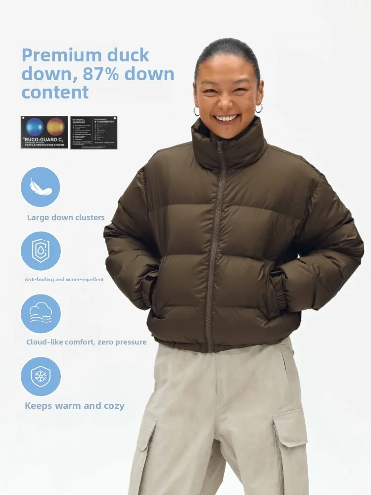 Oneup Women's Short Puffer Jacket Duck down Stand Collar Bread Style Coat Brown Casual Loose Fit High Waist Warmth Polyester
Oneup Women's Short Puffer Jacket Duck down Stand Collar Bread Style Coat Brown Casual Loose Fit High Waist Warmth Polyester