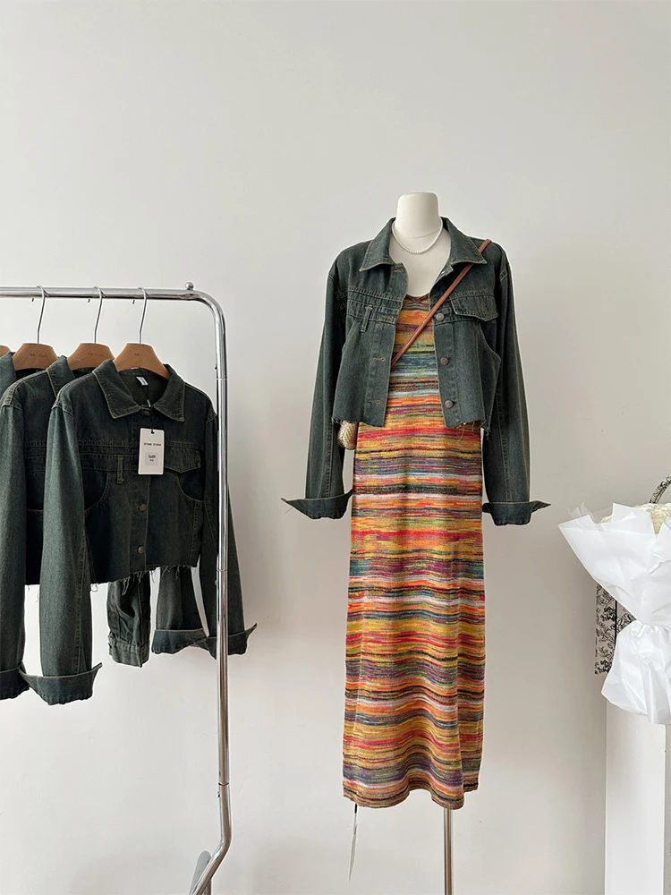 Women Knitted Spring Autumn Dress Tight Y2k Strap Color Dress Denim Jackets Long Sleeve Fashion Streetwear Crop Top Outerwear
Women Knitted Spring Autumn Dress Tight Y2k Strap Color Dress Denim Jackets Long Sleeve Fashion Streetwear Crop Top Outerwear