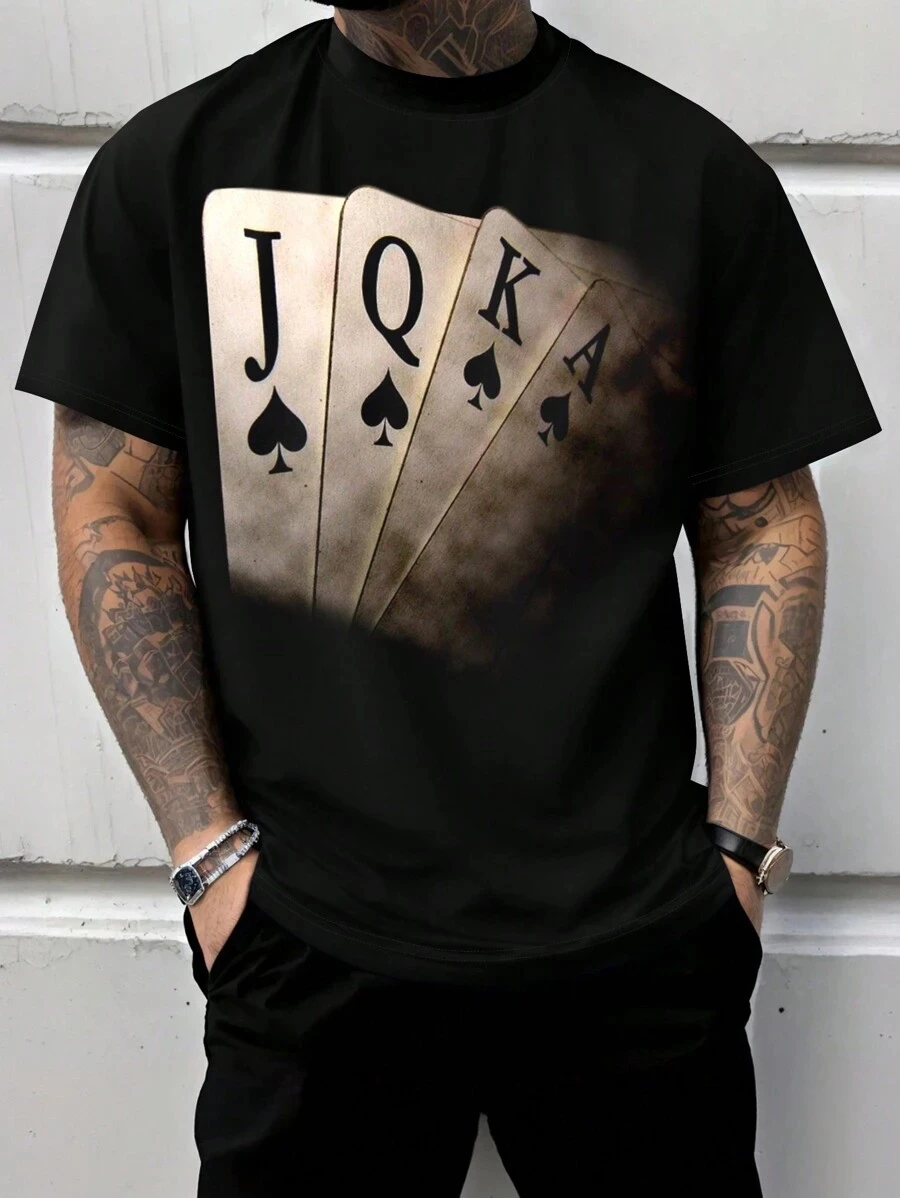 Men's short-sleeved T-shirt summer outdoor street trend round neck top poker print pattern large Oversize loose men's clothing
Men's short-sleeved T-shirt summer outdoor street trend round neck top poker print pattern large Oversize loose men's clothing