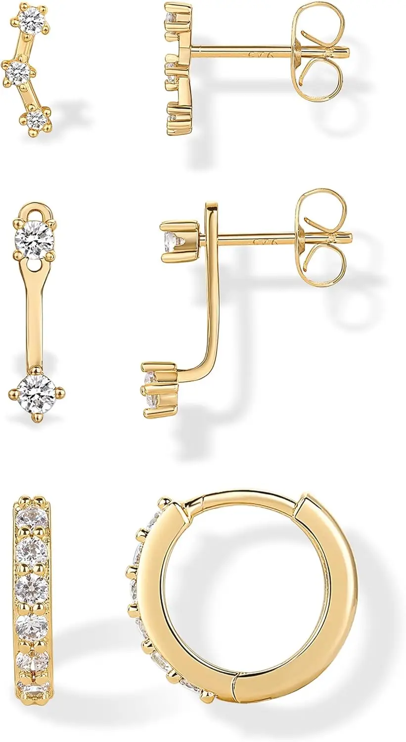 18K Gold Plated 925 Sterling Silver Posts Three Pairs Statement Earrings for Women - Cubic Zirconia
18K Gold Plated 925 Sterling Silver Posts Three Pairs Statement Earrings for Women - Cubic Zirconia