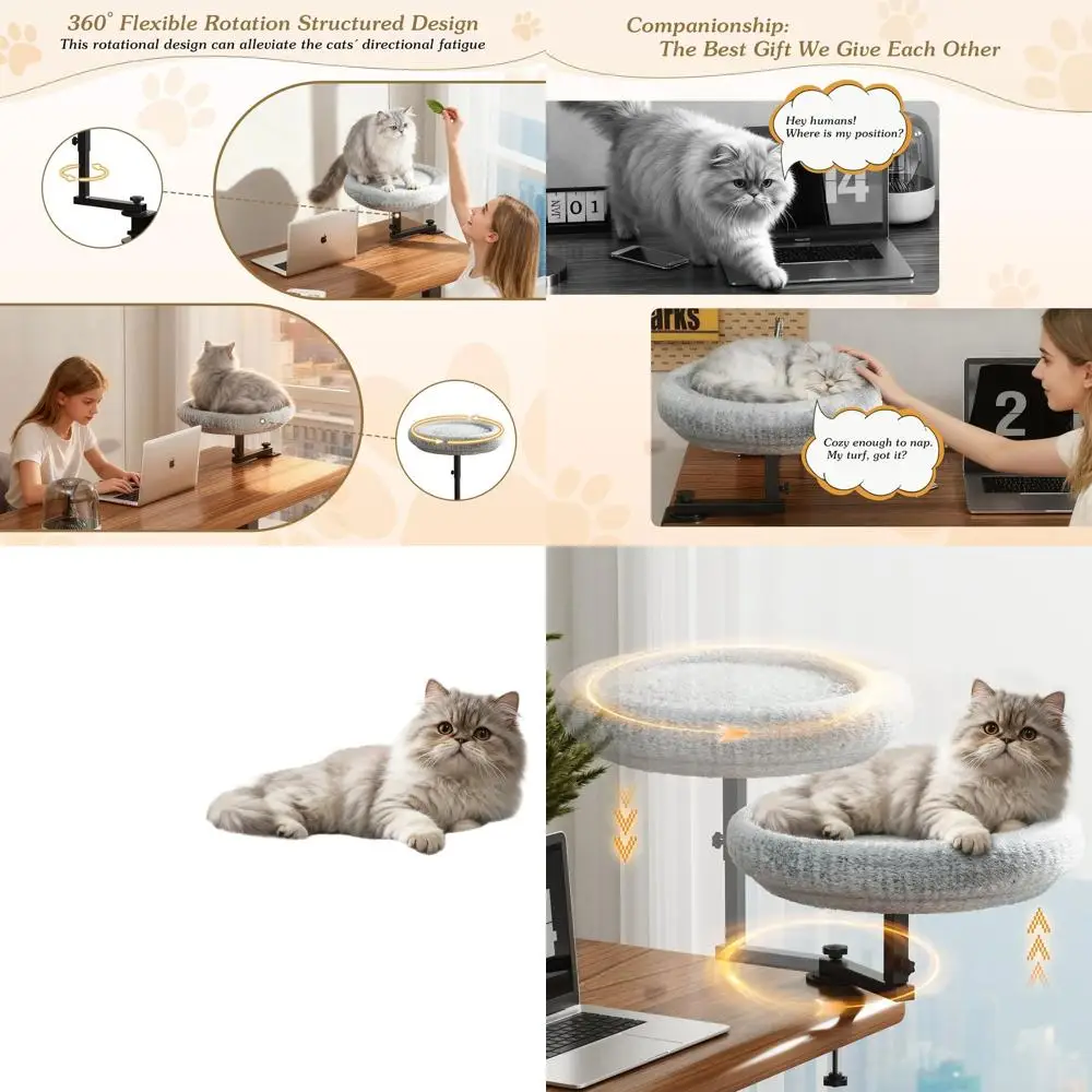 Adjustable Height 360-Degree Rotating Heavy-Duty Desk Cat Bed for Small Spaces, Comfortable Modern Furniture for Indoor Cats Up
Adjustable Height 360-Degree Rotating Heavy-Duty Desk Cat Bed for Small Spaces, Comfortable Modern Furniture for Indoor Cats Up