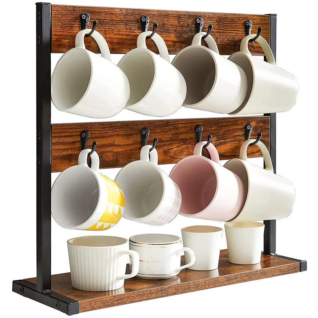 Vintage Wood Coffee Mug Holder Stand 2 Tier Countertop Mug Tree Holder Rack with 16 Hooks Hangers
Vintage Wood Coffee Mug Holder Stand 2 Tier Countertop Mug Tree Holder Rack with 16 Hooks Hangers